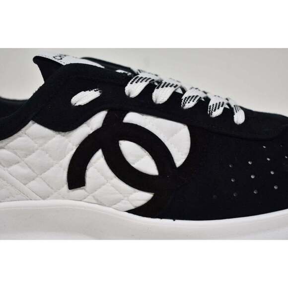 Chanel 22S Men Blue Suede White CC Logo Low Top Lace Up Trainer Sneaker 44 11 - Picture 3 of 10